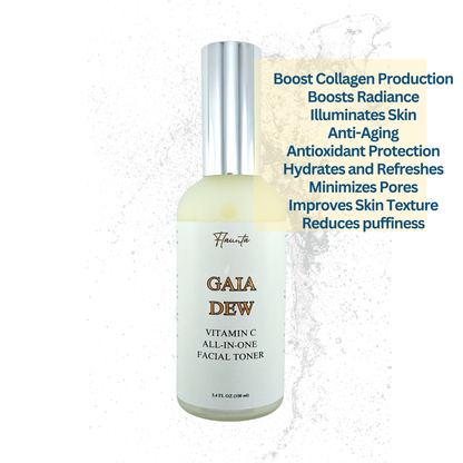 GAIA DEW ALL-IN-ONE VITAMIN C FACIAL TONER with AHA Plant-Based, Dozen Plus Botanical Actives, Colloidal Silver